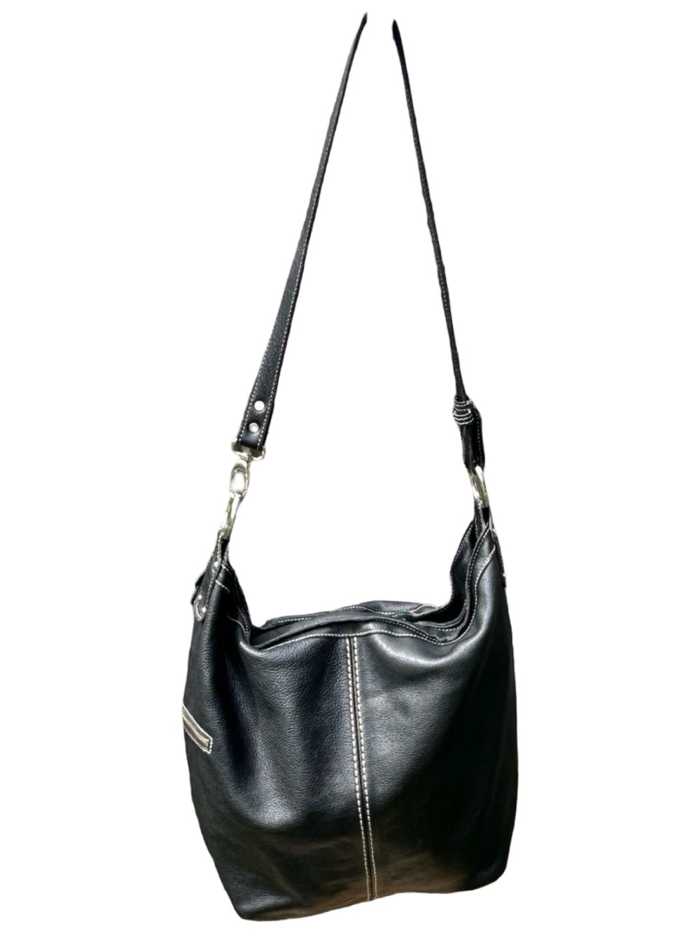 Vintage Roots Black Leather Slouchy Hobo Crossbody Bag - Picture 7 of 16